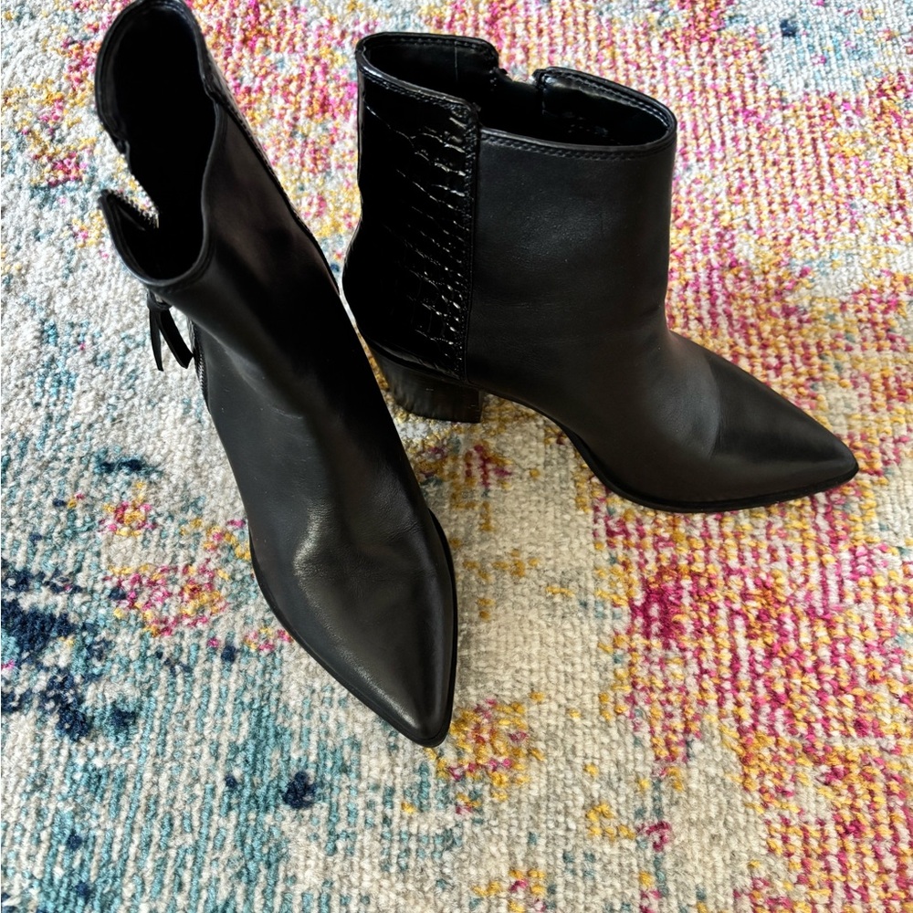 Black Leather Croc-Embossed Ankle Boots - Picture 7 of 8